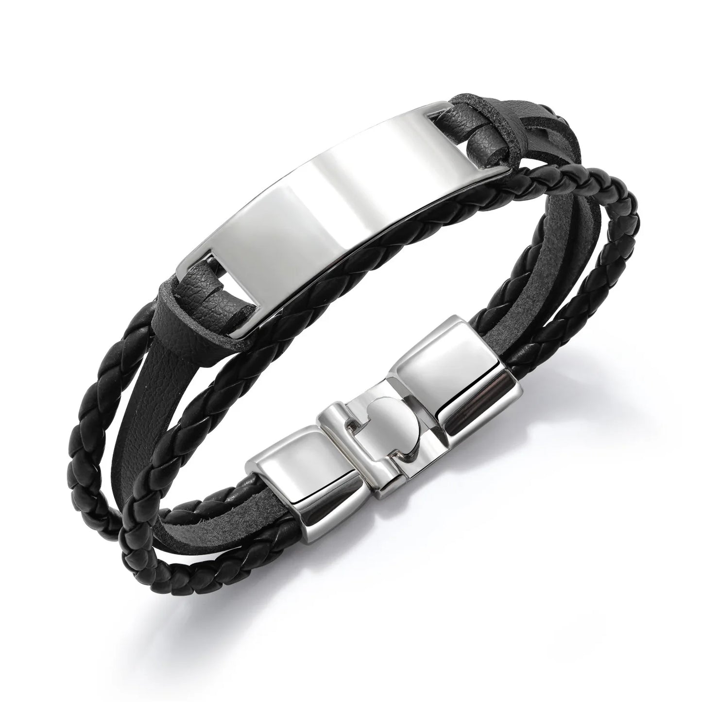 MACHO Wholesale Custom Titanium Steel Laser Engraved Curved Blank Nameplate Pu Leather Bracelets Jewelry  for Men Women Gift