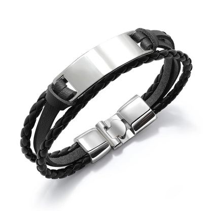 MACHO Wholesale Custom Titanium Steel Laser Engraved Curved Blank Nameplate Pu Leather Bracelets Jewelry  for Men Women Gift