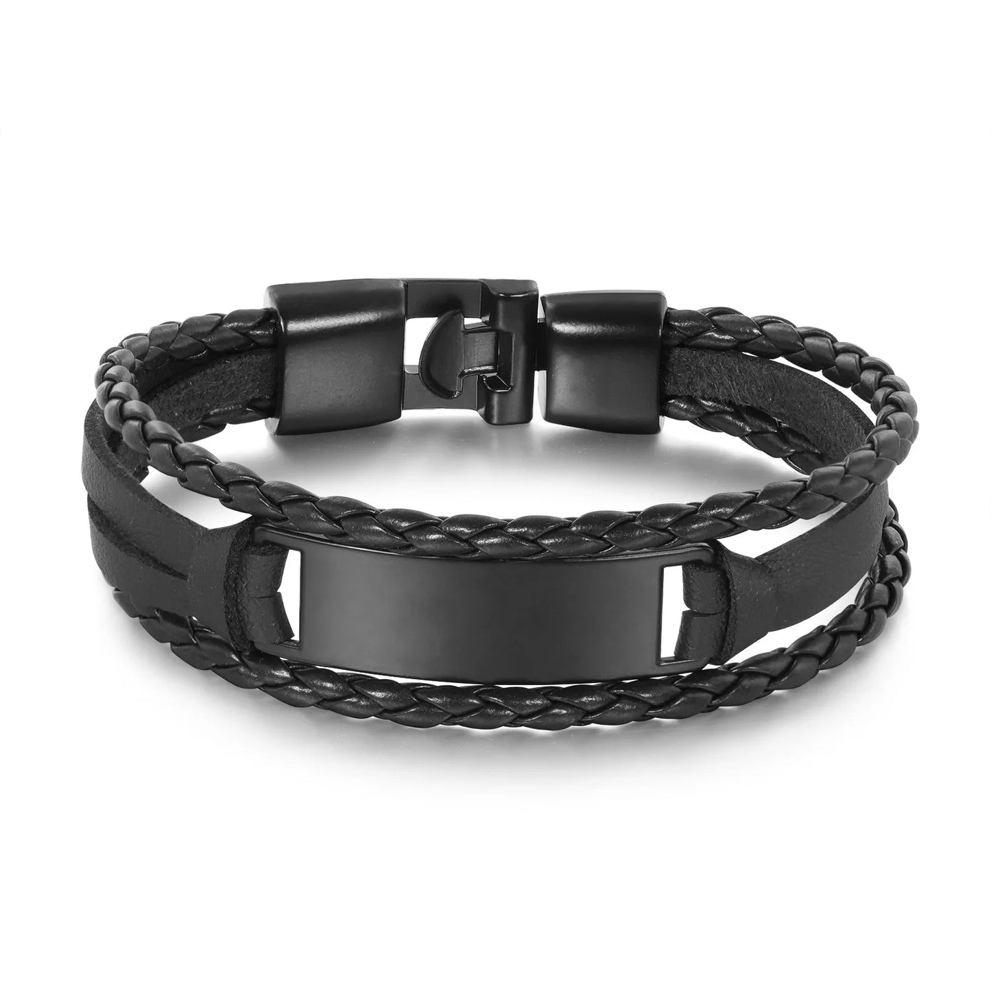 MACHO Wholesale Custom Titanium Steel Laser Engraved Curved Blank Nameplate Pu Leather Bracelets Jewelry  for Men Women Gift