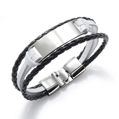 MACHO Wholesale Custom Titanium Steel Laser Engraved Curved Blank Nameplate Pu Leather Bracelets Jewelry  for Men Women Gift