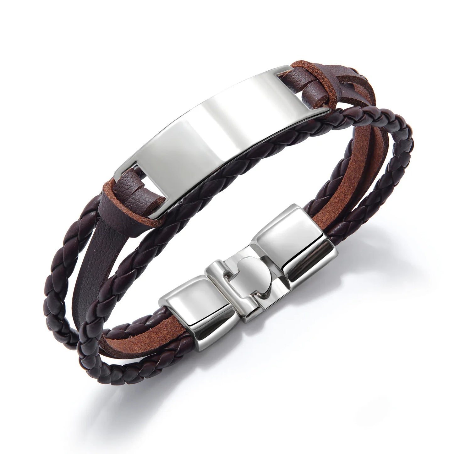 MACHO Wholesale Custom Titanium Steel Laser Engraved Curved Blank Nameplate Pu Leather Bracelets Jewelry  for Men Women Gift