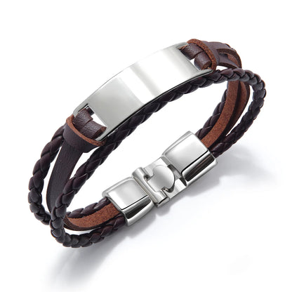 MACHO Wholesale Custom Titanium Steel Laser Engraved Curved Blank Nameplate Pu Leather Bracelets Jewelry  for Men Women Gift