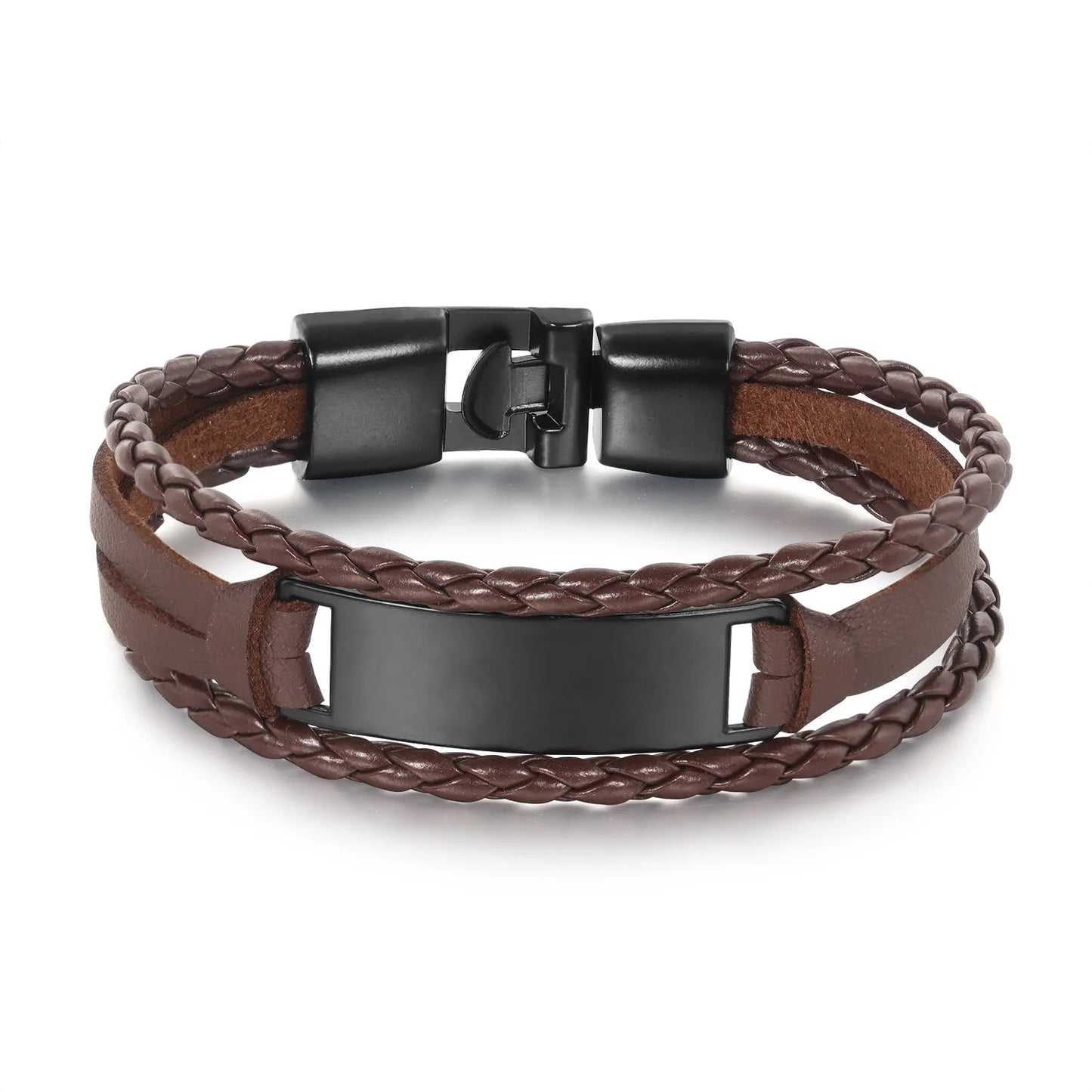 MACHO Wholesale Custom Titanium Steel Laser Engraved Curved Blank Nameplate Pu Leather Bracelets Jewelry  for Men Women Gift