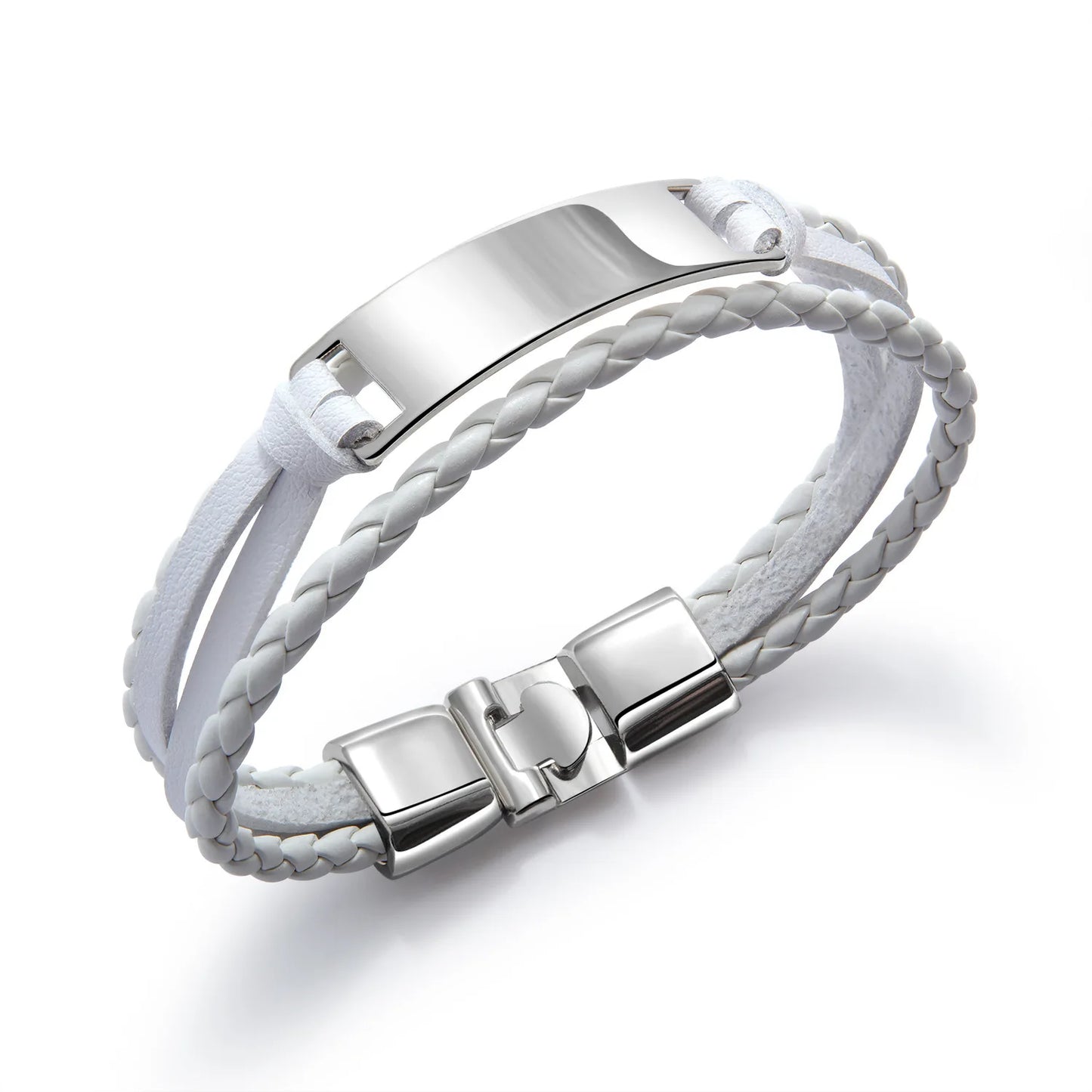 MACHO Wholesale Custom Titanium Steel Laser Engraved Curved Blank Nameplate Pu Leather Bracelets Jewelry  for Men Women Gift