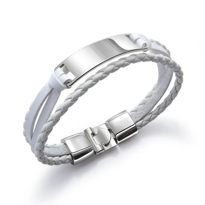 MACHO Wholesale Custom Titanium Steel Laser Engraved Curved Blank Nameplate Pu Leather Bracelets Jewelry  for Men Women Gift