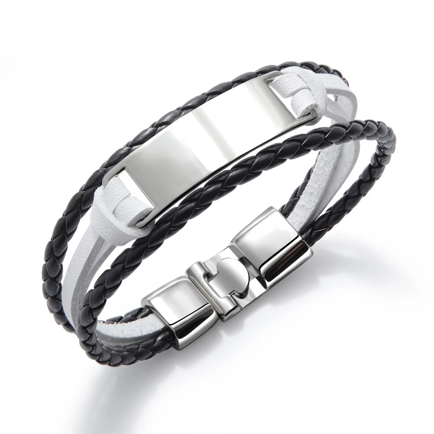 MACHO Wholesale Custom Titanium Steel Laser Engraved Curved Blank Nameplate Pu Leather Bracelets Jewelry  for Men Women Gift
