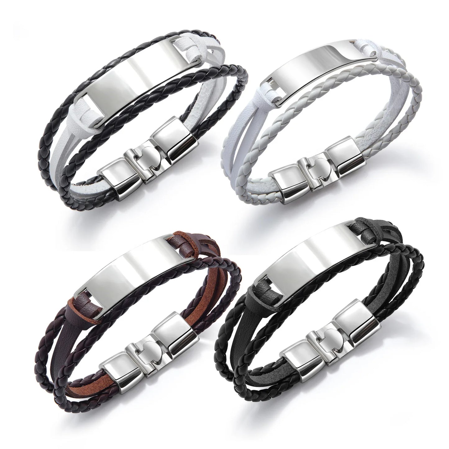 MACHO Wholesale Custom Titanium Steel Laser Engraved Curved Blank Nameplate Pu Leather Bracelets Jewelry  for Men Women Gift