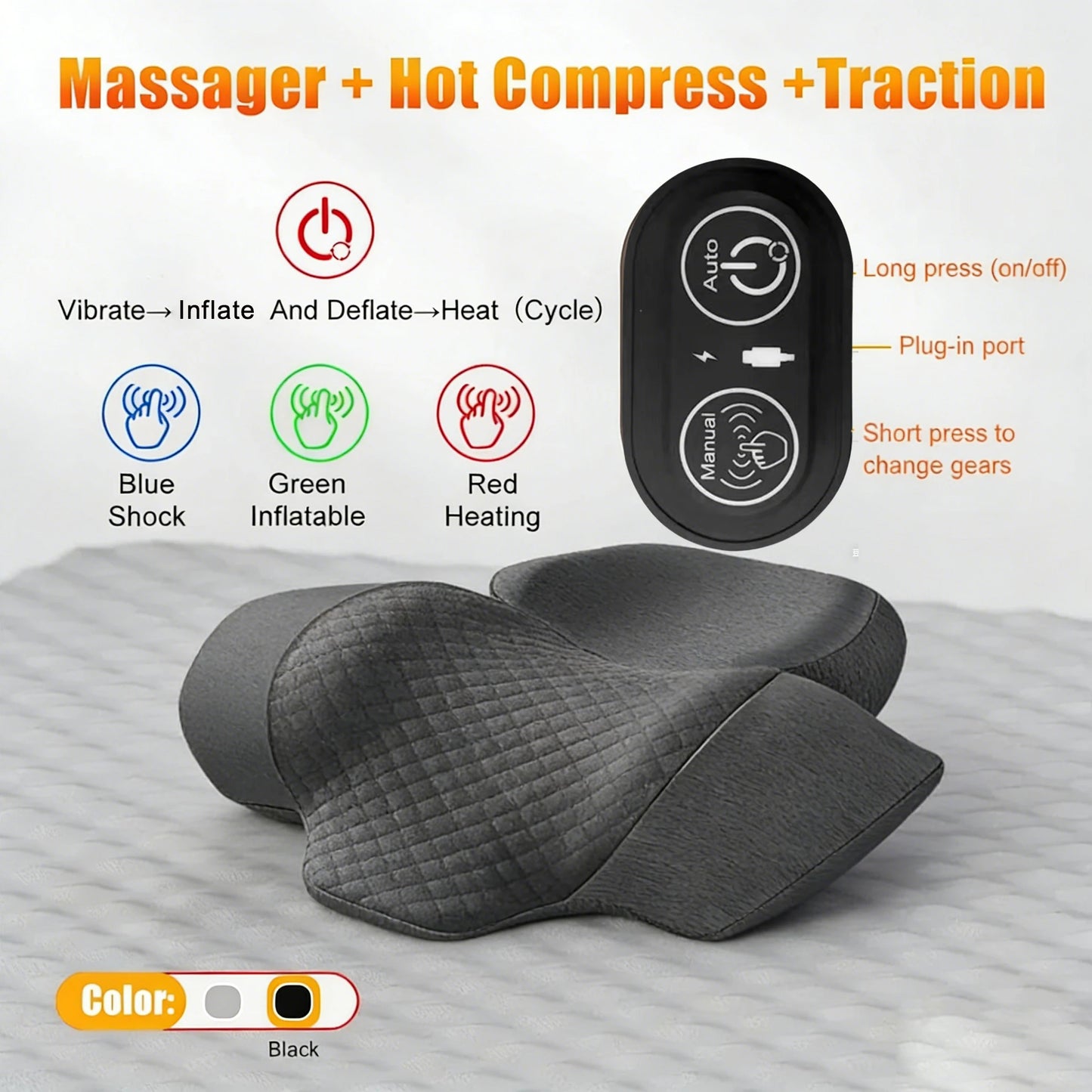 Electric Neck Massager Pillow Cervical Stretcher Heating Vibration Massage Back Traction Orthopedic Sleeping Pillows Support
