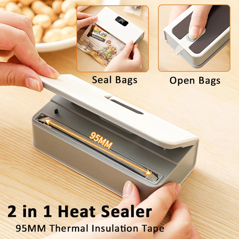 Plastic Bags Sealer Mini Heat Bag Sealing Machine 2 in 1 Heat Bag Sealer Food Packaging Sealing Machine Portable Bags Sealer